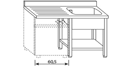 Lavatoio su gambe con sottopiano, vasca singola e gocciolatoio a sinistra per lavastoviglie - ZeroInox